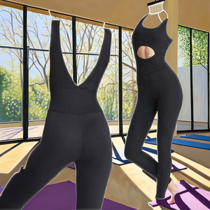 Mono deportivo de moda con espalda en V para mujer, ajustado, de una pieza, para yoga, baile, entrenamiento, fitness, de spandex/nailon de secado rápido - Product Image 1