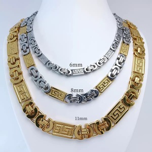Bracelet collier chaîne <span class=keywords><strong>byzantine</strong></span> en acier inoxydable plaqué or 18 carats pour hommes grande chaîne plate cubaine sans ternissement pour les anniversaires - Product Image 2