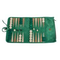 Individuelles Logo Wildleder Backgammon Rollset Handgefertigtes Roll-Up Design Waldgrünes Reise-Set