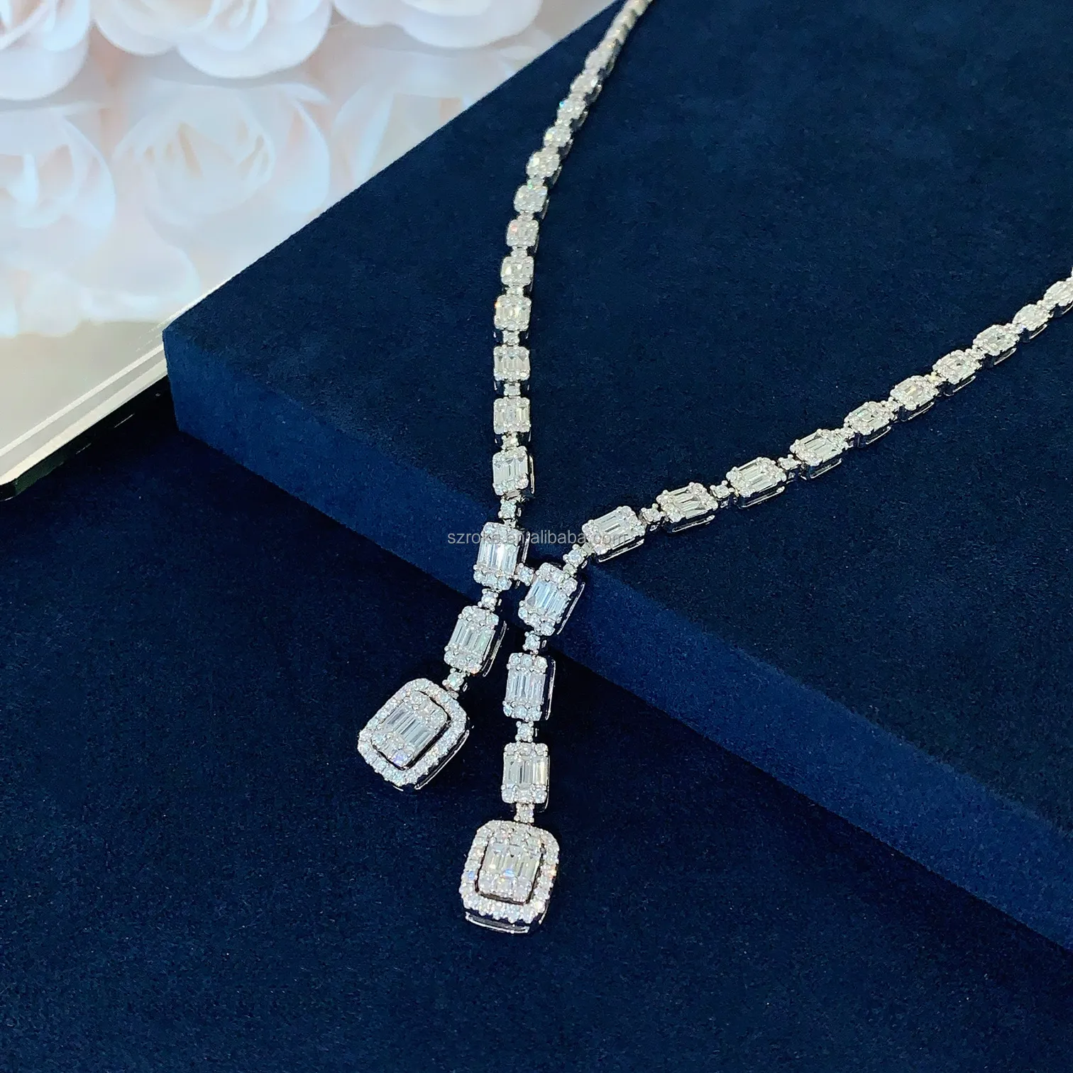 Joyería clásica de oro blanco de 18 quilates personalizada, collar de diamantes cultivados en laboratorio, joyería fina de diamantes, joya de gama alta de oro real