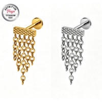 Boucles d'oreilles pendantes plates en titane ASTM F136 16G avec zircon, bijoux de piercing corporel, pendentif d'oreille G23, clou d'helix, anneau de lèvre, labret