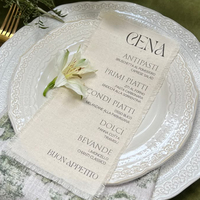 Cartes de menu de mariage et panneaux de bar rectangulaires imprimés en lin 100 % écologique faits à la main PMZW avec calligraphie moderne pour mariage