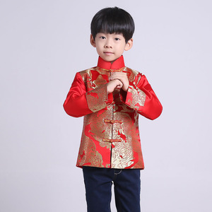 Tang Suit Red Traditional <strong>Chinese</strong> Clothing for <strong>Men</strong> Kids Boy <strong>Hanfu</strong> Top Dragon Print Vintage Satin Kungfu <strong>Chinese</strong> Party Stage - Product Image 2