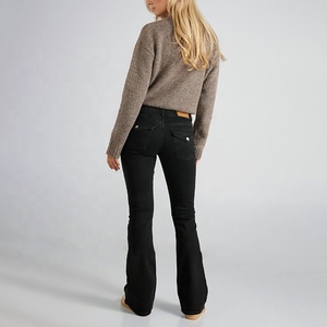 <span class=keywords><strong>Pantaloni</strong></span> a vita bassa Bootcut in Denim elasticizzato da <span class=keywords><strong>donna</strong></span> <span class=keywords><strong>pantaloni</strong></span> Slim svasati Jeans Casual stile Casual a gamba larga in Denim nero - Product Image 2