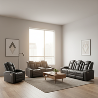 Ensemble de canapés sectionnels en cuir brun moderne avec fonction de relaxation électrique pour salon