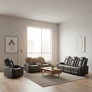 Ensemble de canapés sectionnels en cuir brun moderne avec fonction de relaxation électrique pour salon - Product Image 3