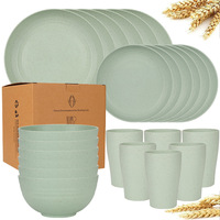 Nouvel arrivage Vaisselle colorée en paille de blé Ensembles de vaisselle 24 pièces Bol et vaisselle Assiette à dîner Bol à soupe pour la maison Camping