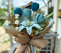 Karangan Bunga Tulip Lily Rajutan Katun Buatan Tangan, Rangkaian Bunga Abadi Buatan, Romantis, Menawan, untuk Thanksgiving dan Hari Valentine
