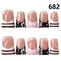 Faux ongles à presser faits main 696-700 couleurs fleurs et canard, 10 pièces, pour doigts, styles de design uniques