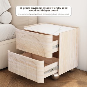 Table de <span class=keywords><strong>chevet</strong></span> en bois crème <span class=keywords><strong>scandinave</strong></span> 2025 avec rangement multifonctionnel Design de luxe moderne Installation complète sans lumière solide - Product Image 5