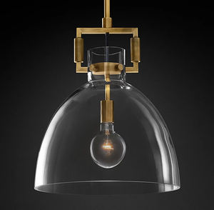 American Simple Design Hanging <strong>Light</strong> <strong>Industrial</strong> Brass Frame Glass Pendant <strong>Light</strong> for Kitchen Island Dining Room - Product Image 1
