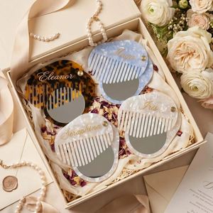 Ensemble peigne et miroir de mariée vintage, personnalisable avec nom et initiales, cadre en acétate ovale, durable, cadeau pour demoiselle d'honneur, fête prénuptiale - Product Image 2