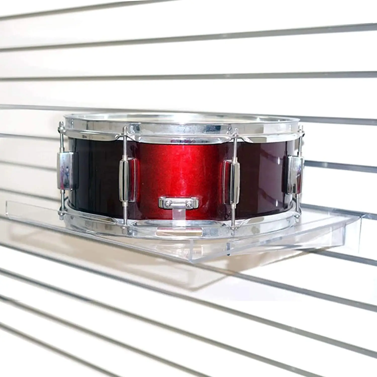 Acrylic Wall Mount Floating Shelf Rectangular Strong acrylic Brackets 14" Snare Drum Shelf with Front Lip