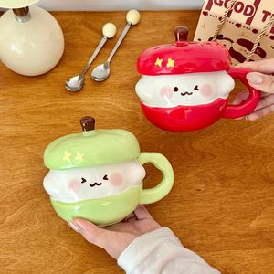Cute Apple Ceramic Mug with Lid Porcelain Coffee Cup Gift Drinkware for Home Office - Product Image 4