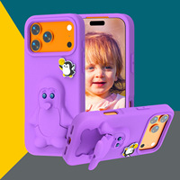 Coque de téléphone en plastique style pingouin pour 17 Pro Max avec support intégré et design mignon