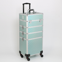 Valise de maquillage à roulettes, grande capacité, chariot de rangement cosmétique 4 en 1, valise de maquillage avec roulettes pivotantes, valise de salon de coiffure