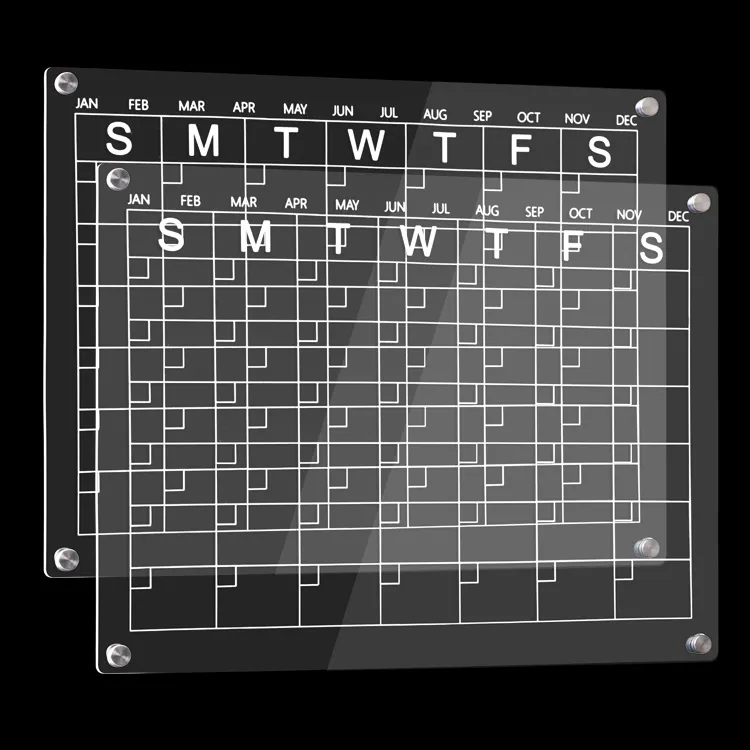 عُلتان تقويم أكريليك مغناطيسي للثلاجة ، مسح جاف شفاف شهري وبفارغ للثلاجة