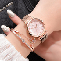 Montres de luxe pour femmes, ensemble de 2 pièces, élégantes montres-bracelets pour femmes, bracelet en maille magnétique, montre rose pour femme, bracelet, montre femme, reloj mu