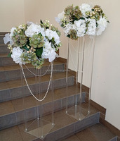 Support floral de mariage doré de style européen pour salle d'hôtel, avec rideau de perles de cristal suspendu et centres de table LED
