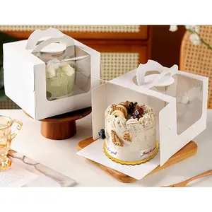 10 Inches Cake Bakery Packaging Box White High Quality Paper Box With Handle Cake Board And Window