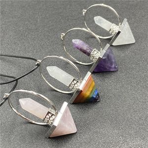 DIY 7チャクラ六角形コーンストーン振り子レイキ癒しピラミッド型クリスタルペンダントお守り催眠術魔術師占い小道具 - Product Image 4