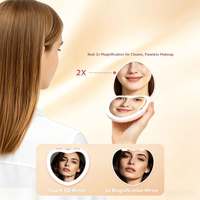 Miroir de maquillage LED en forme de cœur, double face, 3 couleurs de lumière, grossissant, pliable, en aluminium, type C rechargeable