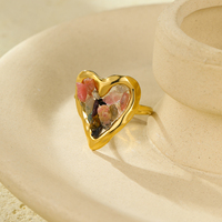 Bagues Cœur à Pierres Naturelles Concassées Colorées pour Femme en Acier Inoxydable, Réglables, Bijoux Hypoallergéniques, Tendance et Uniques