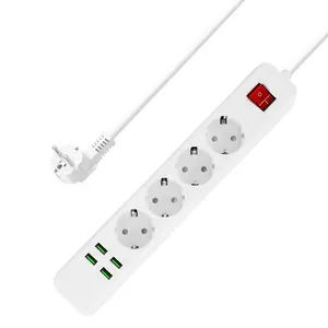 New Trend German type USB Extension lead Socket 4 Way power outlet EU Plug Power Strip