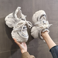 Vente en gros de baskets Y2K argentées pour femmes, avec une plateforme de 8 cm, semelle épaisse industrielle, style chunky