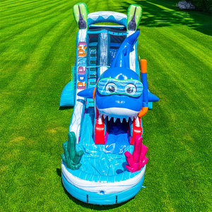 Toboggan aquatique gonflable à une voie avec <span class=keywords><strong>piscine</strong></span>, design requin 3D, aire de jeux aquatique extérieure pour enfants, pour le défi estival - Product Image 4