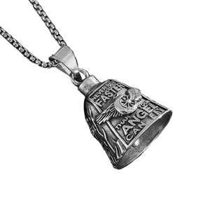 Listo para Enviar: Collar de Acero Inoxidable 316L con Campana Guardiana 'Nunca Conduzca Más Rápido Que <span class=keywords><strong>Tu</strong></span> Ángel Pueda Volar', Campana del Espíritu del Motociclista RTS - Product Image 1