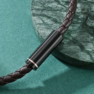 Moda klasik el yapımı örgülü gerçek deri bilezik yüksek cilalı paslanmaz çelik manyetik toka bilekliği - Product Image 4