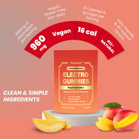 Gummies électrolytiques véganes à saveur naturelle pêche mangue, marque privée OEM, haute puissance 960mg, supplément pour une hydratation rapide