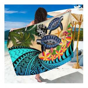 Sarong di Tahiti e Tonga con Stampa Personalizzata di Tartaruga Polinesiana, Palma da Cocco e Plumeria, <span class=keywords><strong>Pareo</strong></span> <span class=keywords><strong>Lungo</strong></span> per Donne e Ragazze - Product Image 2