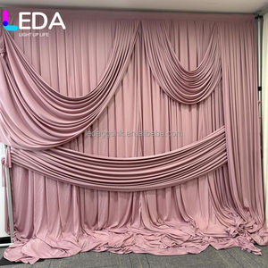 LEDA Décoration de mariage Rideau de fond 20Ftx10Ft Rouge froissé avec franges à paillettes, Fournitures de fête - Product Image 2