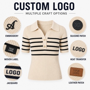 Custom Polo Collar Striped <strong>Women's</strong> Pullover Knitwear Summer Short <strong>Womens</strong> Sweater Sleeve Loose <strong>Jumper</strong> <strong>for</strong> <strong>Women</strong> - Product Image 3