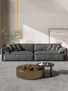 أريكة أذن الفيل من الجلد الصناعي الإيطالي والنسيج-مقطعية بكريم بسيط لغرفة المعيشة الفاخرة - Product Image 2