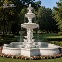 Fontaine de jardin de luxe en marbre à trois niveaux avec lions, Caryatides et bassin festonné – Fontaine d'eau extérieure pour hôtels et villas – Vente en gros, personnalisation OEM