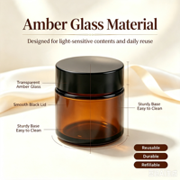 Pots cosmétiques en verre ambré avec couvercle noir, protection UV, récipients vides pour crème visage, pots de stockage hermétiques pour soins de la peau et onguents
