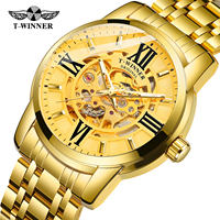 Montre Relogio Masculino pour hommes, horloge t-winner, mode romaine, Visible, squelette mécanique automatique, en métal