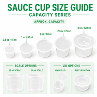 Gobelets à sauce jetables en plastique PP avec couvercles à charnière pour la restauration à emporter, petits récipients à condiments 1oz 2oz 3oz 4oz, vente en gros