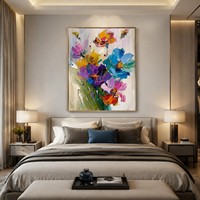 Peinture à l'huile florale impasto moderne faite à la main, art sur toile coloré, fleurs abstraites non encadrées pour la décoration murale du salon