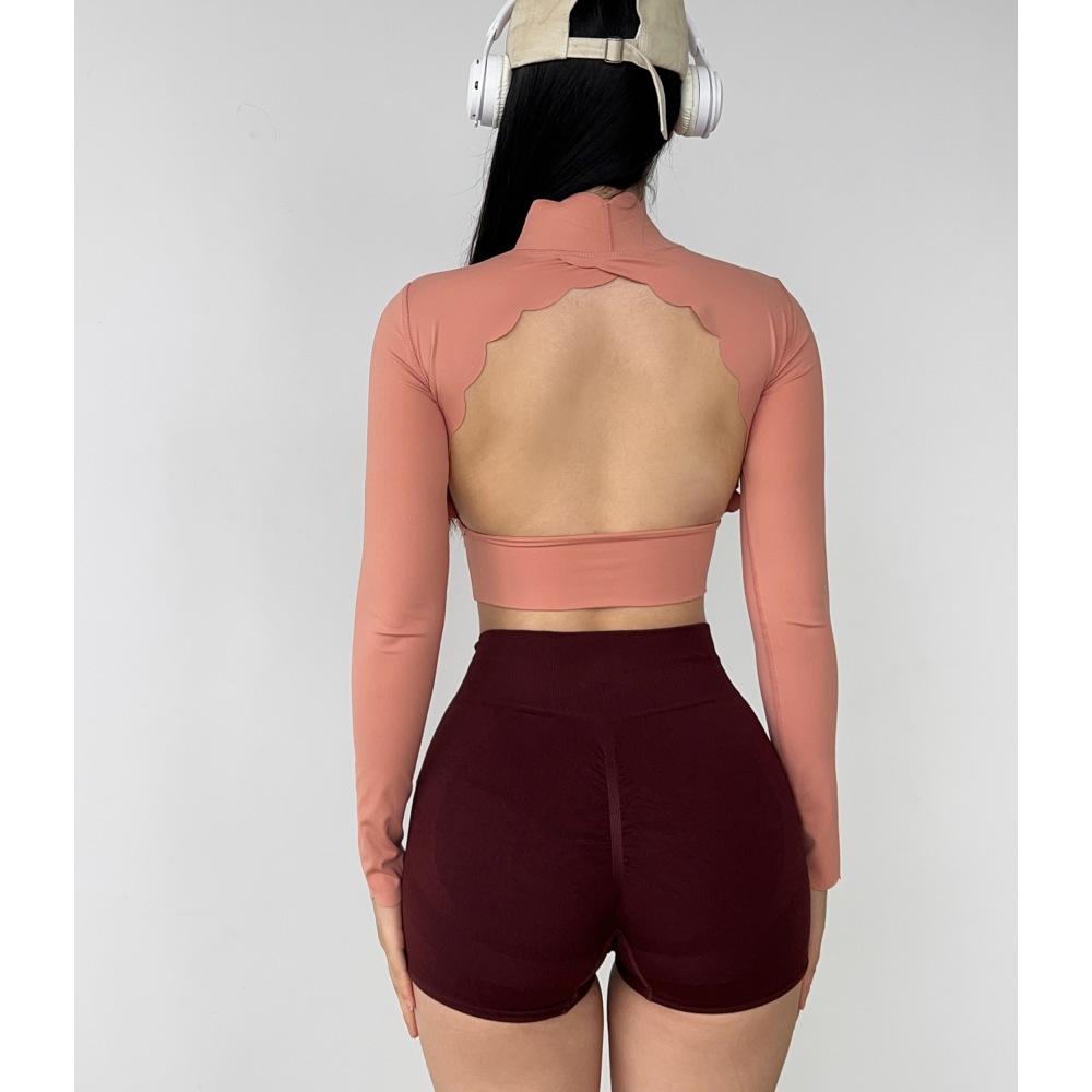 Yoga Workout Tshirt Custom Logo Backless Long Sleeve Crop Top Women Sports Top With Pad