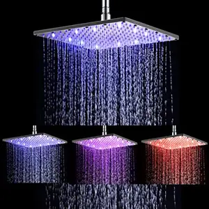 LED Shower Head Stainless Steel Square Rain fall Bath Shower Head with High Pressure
