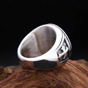 yunnique St Michael Angel Wings Cross <b>Titanium</b> Steel <b>Ring</b> Men's Fashion Jewelry Gift - Product Image 4