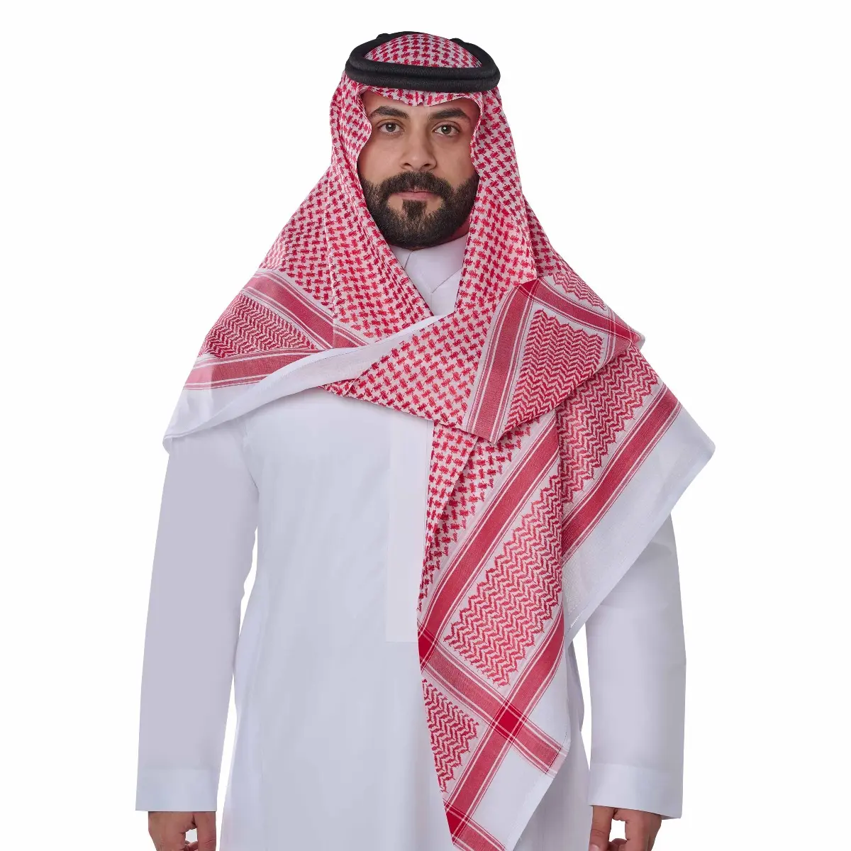 Vente en gros d'écharpes musulmanes en coton Shemagh pour hommes, foulard tactique arabe Keffieh, 4 côtés, jacquard, luxe yashmagh