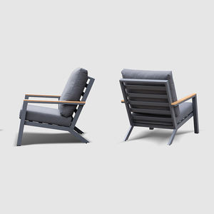 Sofá de exterior conversación de aluminio juegos de jardín de 4 piezas sofá de jardín Reposabrazos de madera moderno - Product Image 3