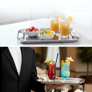 Plateau de service en acier inoxydable poli avec bords surélevés et poignées intégrées pour la cuisine, la table à manger et les réceptions - Product Image 5