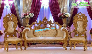 Meubles de mariage en bois sculpté, fait à la main, ensemble de canapé queen size, blanc, doré, luxueux, pour mariage - Product Image 5