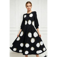 Robe midi plissée taille unique pour femme, manches lanternes trois quarts, col rond, imprimé, mode printemps-automne